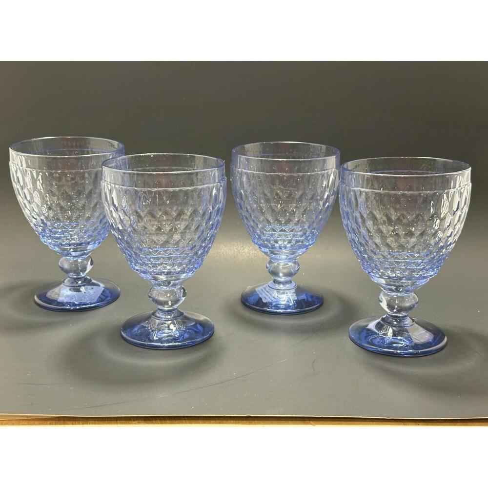 Set of 4 VILLEROY & BOCH Blue Boston‎ Coloured Water Goblet Glasses 5" Tall